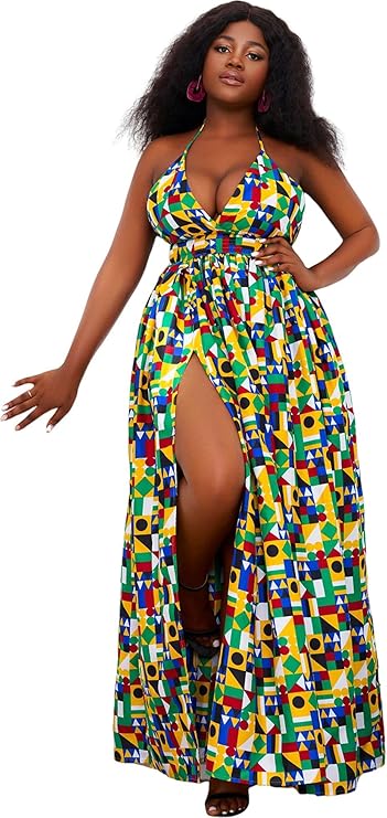 Shenbolen African Print Wax Maxi Dresses Kente Floral Dress Wedding Dress