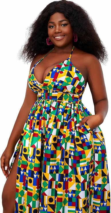 Shenbolen African Print Wax Maxi Dresses Kente Floral Dress Wedding Dress