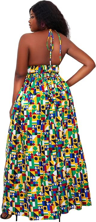 Shenbolen African Print Wax Maxi Dresses Kente Floral Dress Wedding Dress