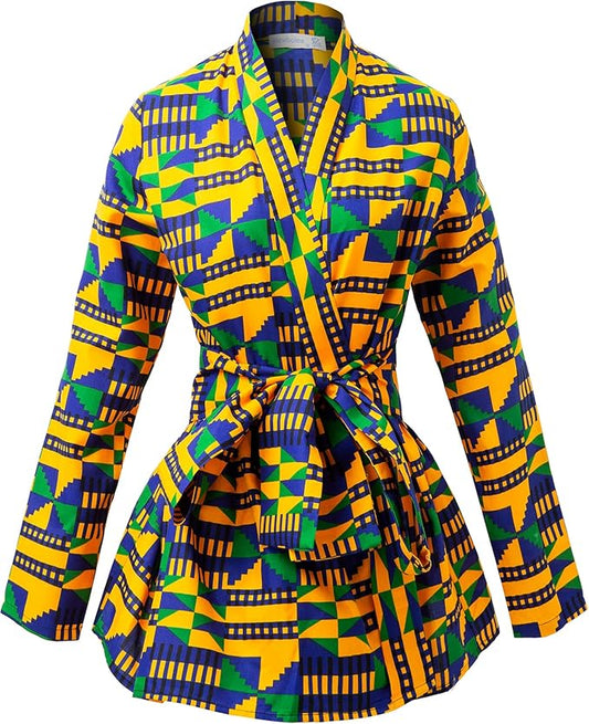 Shenbolen Women African Print Coat Dashiki Casual Cotton Jacket