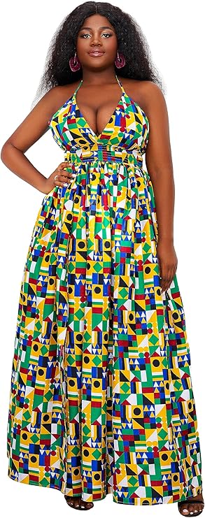 Shenbolen African Print Wax Maxi Dresses Kente Floral Dress Wedding Dress