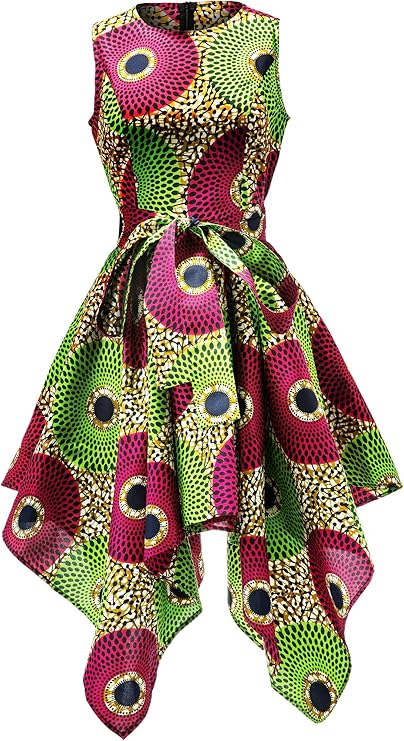 Shenbolen Women African Print Dress Kente Tradition Dresses