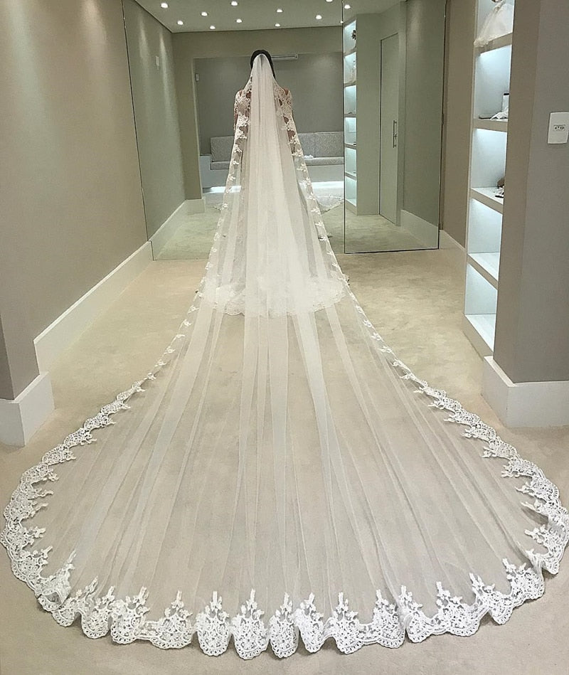 TOPQUEEN V73 Soft Veil Lace Wedding Veil Long with Comb