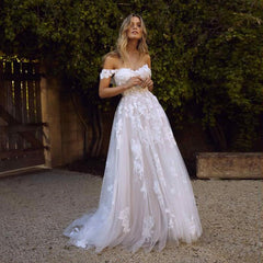 Off the Shoulder Lace Wedding Dresses - Robe de Mariée